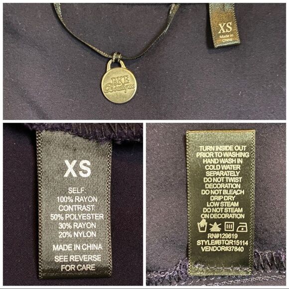 BKE Boutique Navy Blue Burnout Velvet Blouse XS - Picture 7 of 9